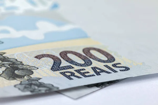 Nowo Uruchomiony 200 Reais Brazylijski Banknot Banknotów Zbliżyć Szczegóły — Zdjęcie stockowe