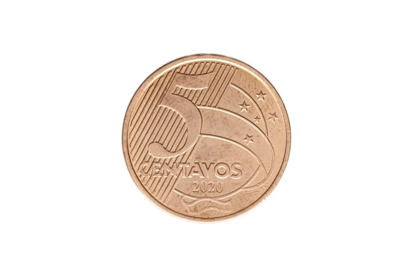 Бразильская Монета Сентаво Реал 2020 Года Белом Фоне Высокое Увеличение — стоковое фото