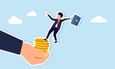 İşadamı, makro ekonomideki dolar enflasyonu veya ulusal para biriminin el çizimiyle elde tutulan madeni para yığınından düşüyor