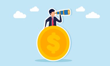 Dolar paralarının arkasından bakan işadamı ulusal para hareketini ve dağıtımını gösteren gözlemler yapıyor.