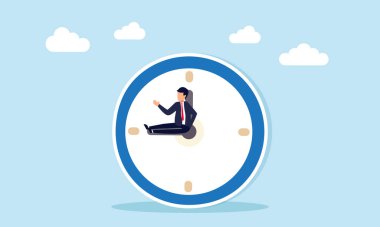 İş adamı, mesai saatinin başında dinlenirken iş idaresinde mola zamanı illüstrasyonu yapıyor.