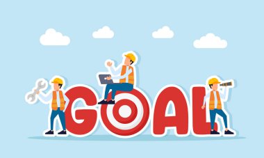 Mühendisler proje hedeflerine ulaşmak için hedef tahtası süslemeleri ile yakın hedef metni hazırlıyorlar.