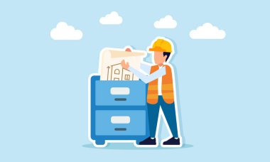 Düzenli Proje Arşivinin Çekmece İllüstrasyonundan İnşaat Planlama Belgesi Alan Mühendis