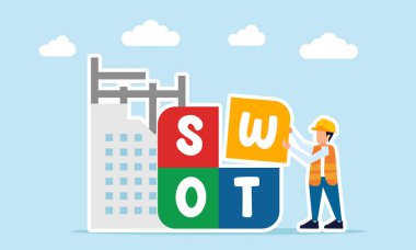 Etkili Proje Yönetimi Analizinin SWOT Bulmacası Yapı Geliştirme Süreci İllüstrasyonunu Ayarlayan Mühendis