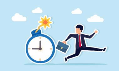 Saatten Kaçan İşadamı İşletmeyi Hızlandıran İşletme İlerlemesinin Deadline Baskısı nedeniyle Bombalı Resmini Yaptı