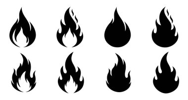 İkon vektörünü ateşle. Alev sembolü. Beyaz arkaplanda alev simgesi koleksiyonu