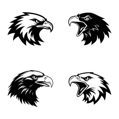 Cesur siyah vektör baş maskotu, özgürlüğün vahşi bir sembolü, siluet Eagle Heads vektör çizimi.