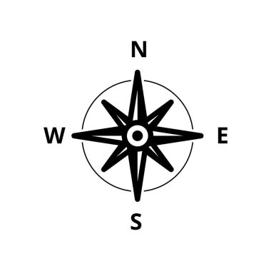 Pusula, Navigator simgesi. Beyaz arka planda izole edilmiş. Kuzey güney yönü yıldız haritası ok sembolü pusula tasarımı ögesi