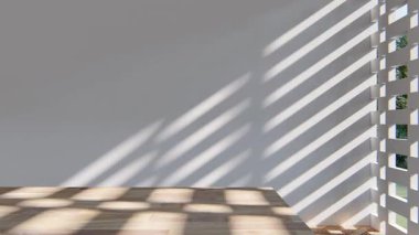 Boş iç oda gölge duvarı arka planı mimari güneş ışığını taklit ediyor. boş ev modern pencere ışıklandırması daire tasarımı ev içinde beyaz ev. boş küçük konsept arkaplan parlak temiz.