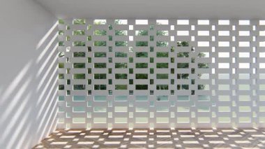 Boş iç oda gölge duvarı arka planı mimari güneş ışığını taklit ediyor. boş ev modern pencere ışıklandırması daire tasarımı ev içinde beyaz ev. boş küçük konsept arkaplan parlak temiz.