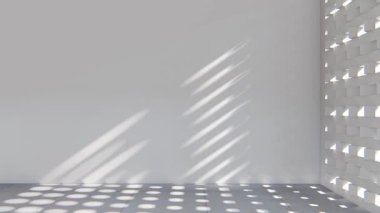Boş iç oda gölge duvarı arka planı mimari güneş ışığını taklit ediyor. boş ev modern pencere ışıklandırması daire tasarımı ev içinde beyaz ev. boş küçük konsept arkaplan parlak temiz.