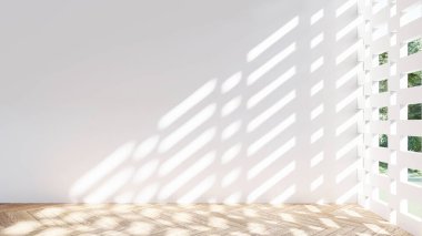 Boş iç oda gölge duvarı arka planı mimari güneş ışığını taklit ediyor. boş ev modern pencere ışıklandırması daire tasarımı ev içinde beyaz ev. boş küçük konsept arkaplan parlak temiz.