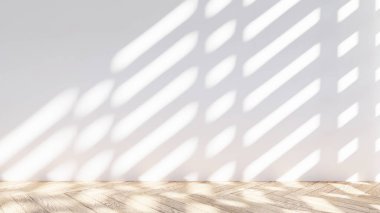 Boş iç oda gölge duvarı arka planı mimari güneş ışığını taklit ediyor. boş ev modern pencere ışıklandırması daire tasarımı ev içinde beyaz ev. boş küçük konsept arkaplan parlak temiz.