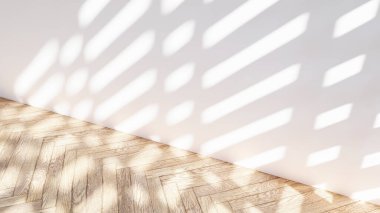 Boş iç oda gölge duvarı arka planı mimari güneş ışığını taklit ediyor. boş ev modern pencere ışıklandırması daire tasarımı ev içinde beyaz ev. boş küçük konsept arkaplan parlak temiz.