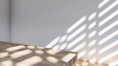 Boş iç oda gölge duvarı arka planı mimari güneş ışığını taklit ediyor. boş ev modern pencere ışıklandırması daire tasarımı ev içinde beyaz ev. boş küçük konsept arkaplan parlak temiz.