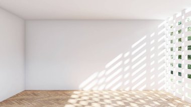 Boş iç oda gölge duvarı arka planı mimari güneş ışığını taklit ediyor. boş ev modern pencere ışıklandırması daire tasarımı ev içinde beyaz ev. boş küçük konsept arkaplan parlak temiz.