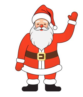 Düz Mutlu Noel Baba elini sallıyor. Noel vektör şablonu