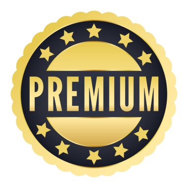 Altın ve Siyah Premium izole edilmiş kauçuk mühür, madalya, imza vektör illüstrasyonu