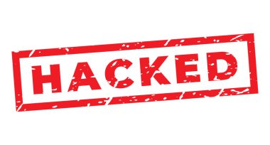 Kırmızı Hacklenmiş izole grunge damgası, çıkartma, başlık vektör illüstrasyonu