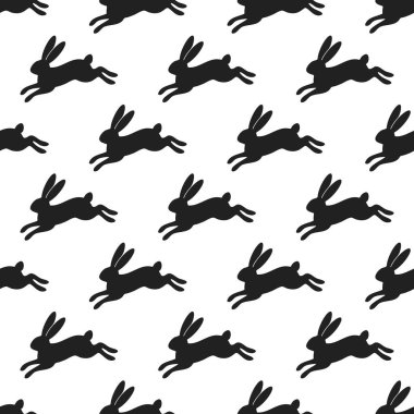 Siyah ve Beyaz Sıçrayan Tavşan ya da Tavşan Kusursuz Desen vektör çizimi
