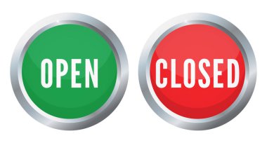 Yeşil Açık ve Kırmızı Kapalı metalik yuvarlak düğmeler vektör illüstrasyonuName