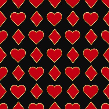 Koyu arkaplanda altın ve kırmızı kalpler ve elmaslar Kart Takım Elbiseleri