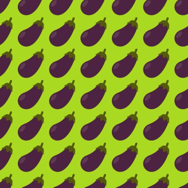 Yeşil arkaplanda Mor Patlıcan Kusursuz Desen vektör çizimi