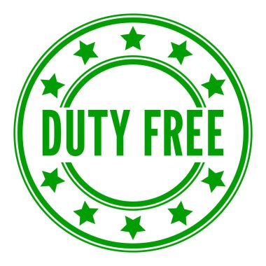 Yeşil Görev İzole edilmiş yuvarlak damga, çıkartma, Stars vektör illüstrasyonuyla imzala