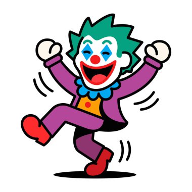 Düz Renkli İskambil Kartı Joker. Dans eden Komik Palyaço vektör çizimi