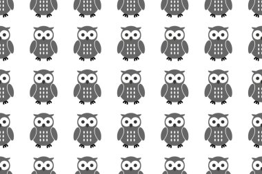 Tek Renkli Baykuş Kusursuz Desensiz Şablon Çizimi