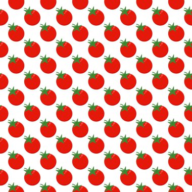 Kırmızı domates beyaz arka planda izole edilmiş. Yaz Kusursuz Desensiz Vektör Çizimi