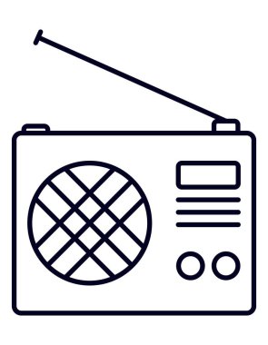 Siyah ve Beyaz Taslak Klasik Radyo Simgesi. FM yayın Sembol vektör illüstrasyonu