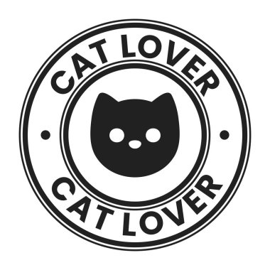 Evcil hayvan dükkânı. Kedi Aşığı izole edilmiş yuvarlak damga, çıkartma, minimalist Kedi Kafası ikon çizimi logosu