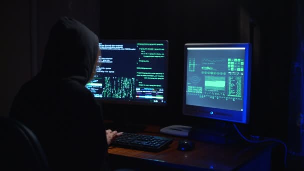 Una ragazza hacker che lavora — Video Stock