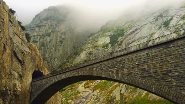 Suspension bridge and cement bridge on the highway, Switzerland — Stock Video