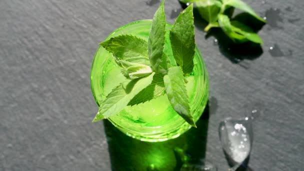 Rotating Cold Summer Cocktail Ice Soda Mint — Stock Video