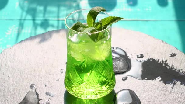 Rotating Cold Summer Cocktail Ice Soda Mint — Stock Video