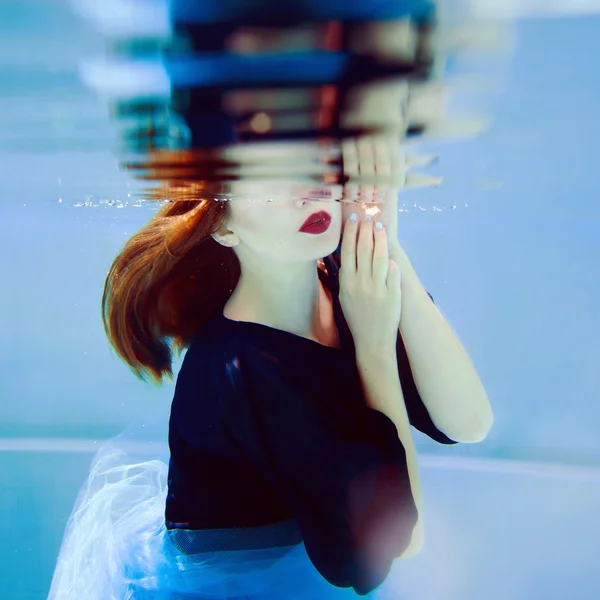  stylish woman underwater in the swimming pool