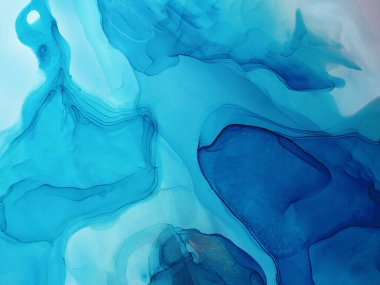 Soyut mavi arkaplan, duvar kağıdı. Akrilik boyaları karıştırıyorum. Modern sanat. Mermer dokusu. Alkol mürekkep renkleri yarı saydam