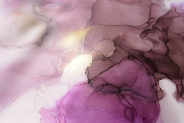 Şeffaf renk akıntıları, yılan gibi kıvrılan altın kıvrımları ve köpüklü renk spreyleri bu serbest akan dokuların mermerini şekillendirir. Mermer teknikleri, alkol mürekkebi, modern soyut tablolar. 