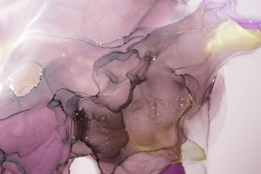 Şeffaf renk akıntıları, yılan gibi kıvrılan altın kıvrımları ve köpüklü renk spreyleri bu serbest akan dokuların mermerini şekillendirir. Mermer teknikleri, alkol mürekkebi, modern soyut tablolar. 