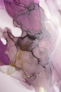 Şeffaf renk akıntıları, yılan gibi kıvrılan altın kıvrımları ve köpüklü renk spreyleri bu serbest akan dokuların mermerini şekillendirir. Mermer teknikleri, alkol mürekkebi, modern soyut tablolar. 