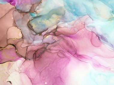 Currents of translucent hues, snaking gold swirls, and foamy sprays of color shape the marble of these free-flowing textures. The marbling techniques, alcohol ink, modern abstract painting  clipart