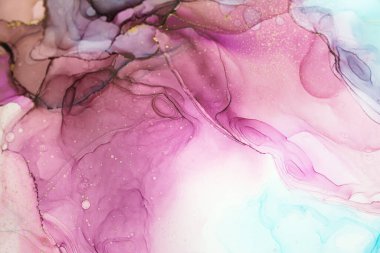 Şeffaf renk akıntıları, yılan gibi kıvrılan altın kıvrımları ve köpüklü renk spreyleri bu serbest akan dokuların mermerini şekillendirir. Mermer teknikleri, alkol mürekkebi, modern soyut tablolar. 