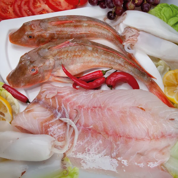 Σύνθεση cousine ψάρια τροφίμων, συστατικό για την κατανάλωση — Φωτογραφία Αρχείου