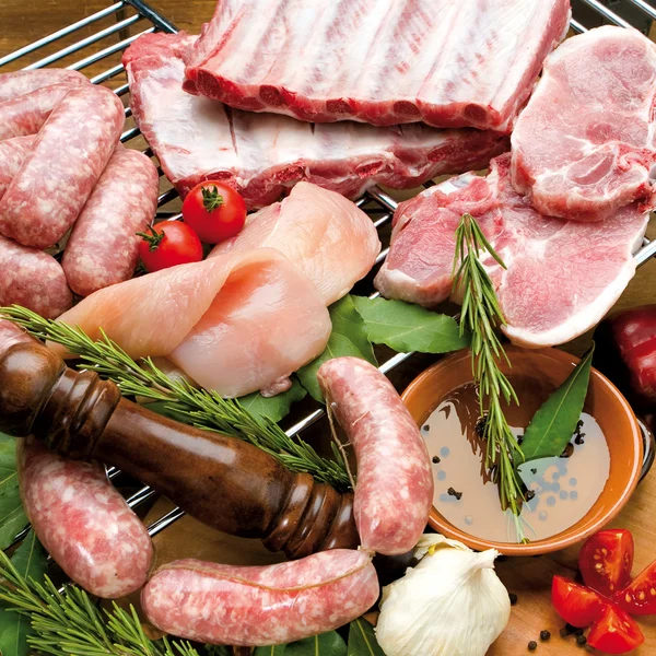 Složení potravin kuchyně maso, surovina pro stravování — Stock fotografie