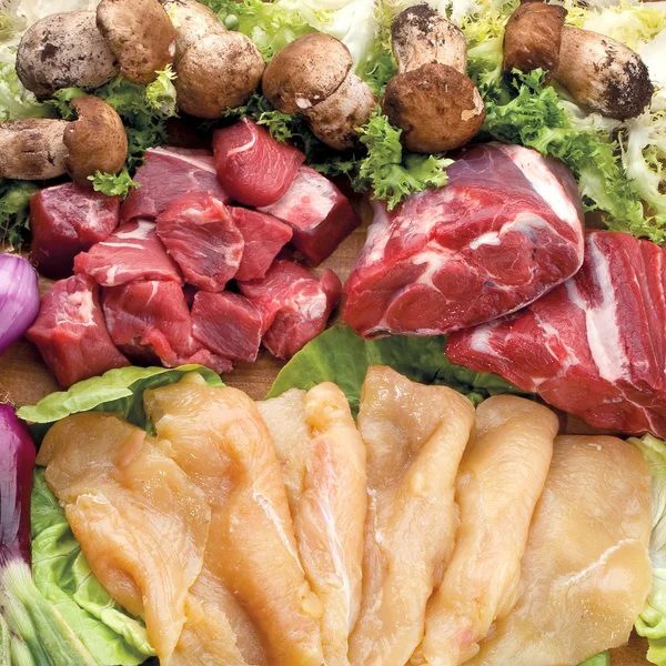 Composição da carne de primos de alimentos, ingrediente para comer — Fotografia de Stock