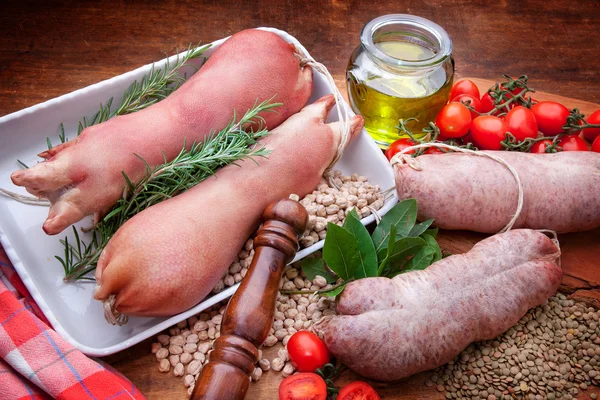Složení potravin kuchyně maso, surovina pro stravování — Stock fotografie