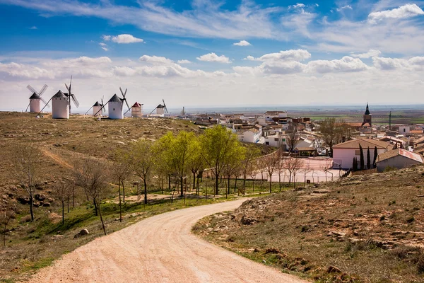 Don Quijote szélmalmok, Consuegra, Castilla La Mancha, Spanyolország — Stock Fotó