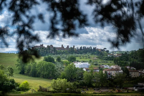 Trekking Certaldo Panoramablick Unter Den Zypressen Des Canonica Parks Die Stockbild